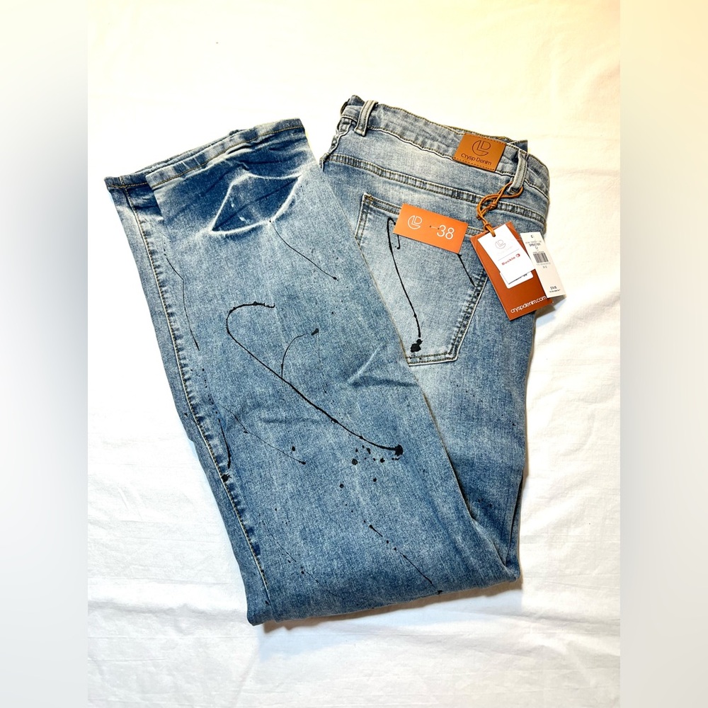 Crysp denim men’s distressed jeans with paint splatter size 38